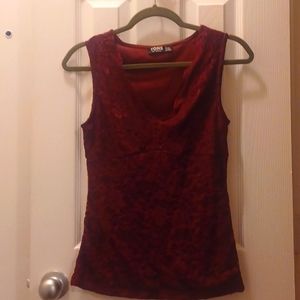 YOINS Burgundy Lace V-neck Top - Size Small